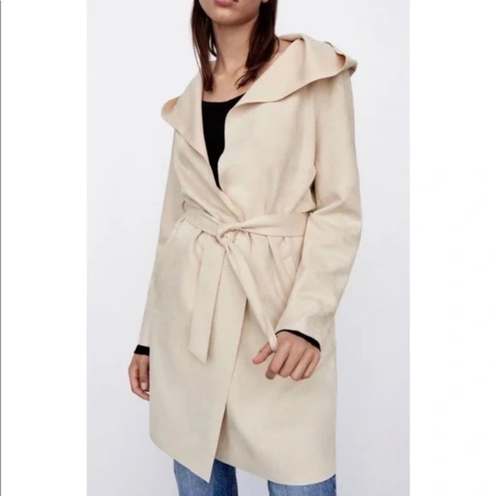 NEW ZARA Faux Suede Hooded Coat- Beige (size XS)